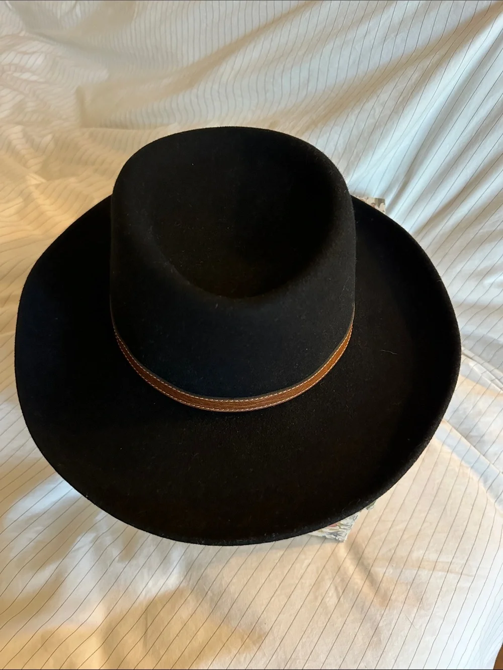 Irvine Park - Black 100% Wool Rancher Hat with Leather Strap Detail - M